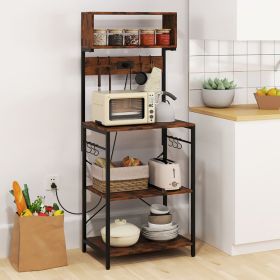 60 Inch Tall Microwave Stand with Open Shelves 10 Hanging Hooks