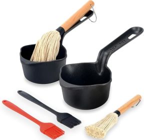 Cast Iron Sauce Pan and Basting Pot with BBQ Mop Brushes  2 Piece Set