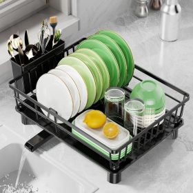Dish Drying Rack for Kitchen Counter, Stainless Steel Drainer Anti Rust, Smart Drainage System Drainboard with Detachable Cutlery Holder