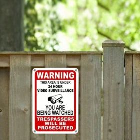 CIFbuy 24 Hour Video Surveillance Metal Sign Weatherproof Security Warning For Yard Indoor Outdoor Use (TikTok, Temu Pick-up Service) (Option: defaulttitle)