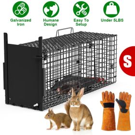 Live Animal Cage Trap For Animals Humane Galvanized Iron Trap Cage For Raccoons Armadillos Foxes Opossums Muskrats Beavers 26in 32in 40in Size Op (Option: Black-S Size 26in-With Glove)