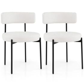 2 PCS White Sherpa Upholstered Dining Chair, Ergonomic Curved Backrest & Wide Round Seat (Option: defaulttitle)